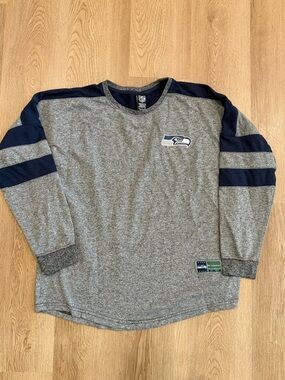 NFL Seattle Seahawks Grey and Navy Long Sleeve Top